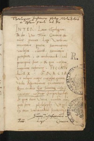 Theologica institutio Philippi Melanchtoni in epistolam Pauli ad Romanos vigint foliorum