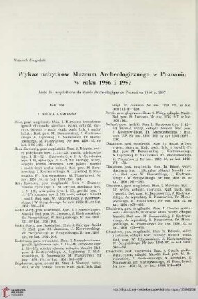 Wykaz nabytków Muzeum Archeologicznego w Poznaniu w roku 1956 i 1957