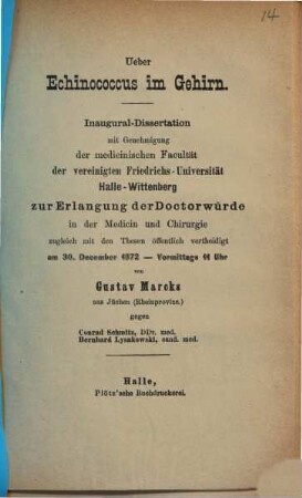 Ueber Echinococcus im Gehirn : Diss. inaug.