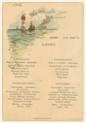 Menükarte : Lunch, Dampfer "Spree"