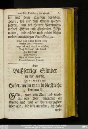 Der Bußfertige Sünder in der Kirche.