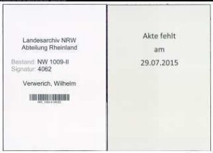 Entnazifizierung Wilhelm Verwerich , geb. 04.07.1905 (Melker)