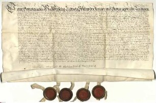 Vergleich (Brüderliche Erbeinigung) zwischen den Landgrafen-Brüdern Wilhelm IV. von Hessen-Kassel, Ludwig IV. von Hessen-Marburg, Philipp II. von ...