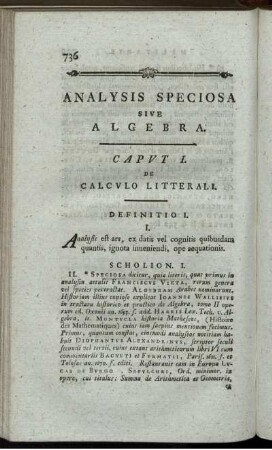 Analysis speciosa sive algebra. Caput I.