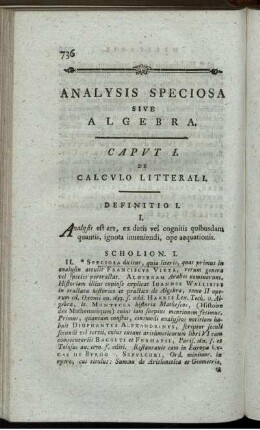 Analysis speciosa sive algebra. Caput I.