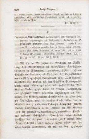 670-674 [Rezension] Neugart, Trudpert, Episcopatus Constantiensis alemannicus sub metropoli Moguntina cum Vindonissensi