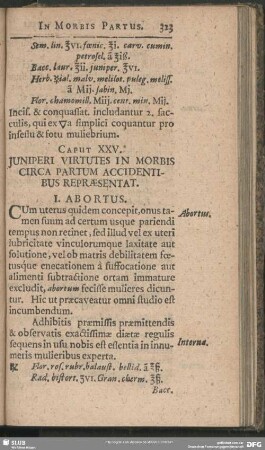 Caput XXV. Juniperi Virtutes In Morbis Circa Partum Accidentibus Repraesentat