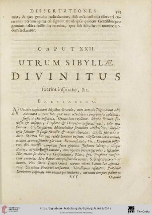 Caput XXII.: Utrum Sibyllae Divinitus fuerint inspiratae, &c.