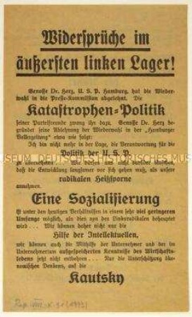 Flugblatt der SPD gegen die USPD