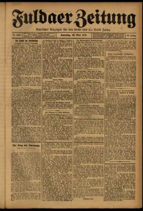 Erste Ausgabe vom Samstag, den 28. Mai 1921.