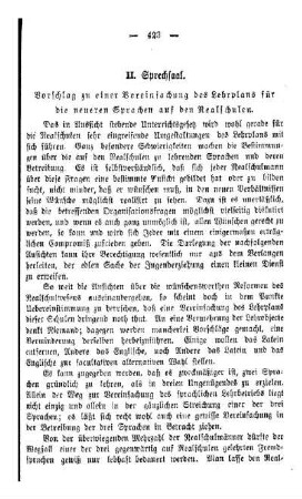 Vorschlag zu einer Vereinfachung des Lehrplans für die neueren Sprachen auf den Realschulen: Sprechsaal