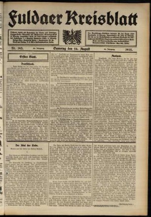 Erste Ausgabe vom Samstag, den 24. August 1912.
