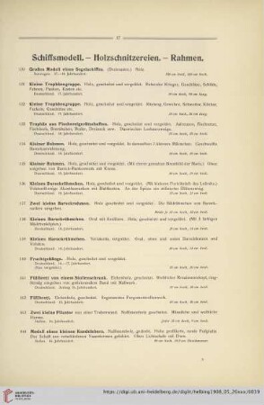 Schiffsmodell. – Holzschnitzereien. – Rahmen. (Nr. 130-144)