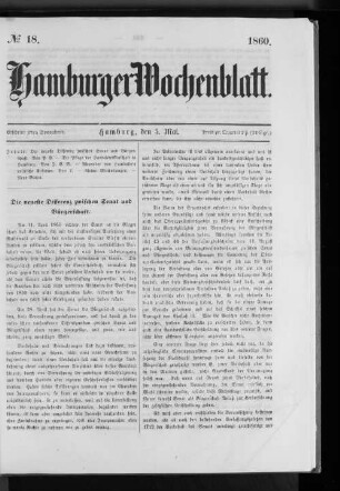 Nr. 18 1860. Hamburger Wochenblatt.