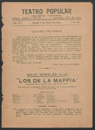 "Los de la maffia" : Sainete de la mala vida en dos actos