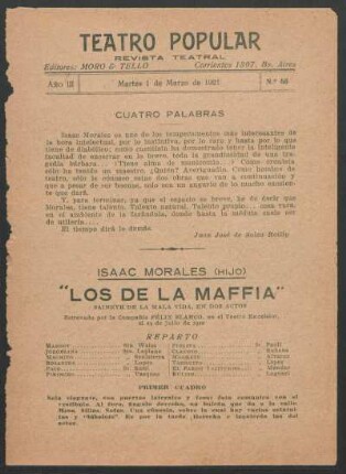 "Los de la maffia" : Sainete de la mala vida en dos actos