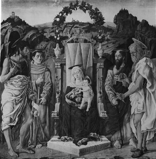 Thronende Maria mit dem Kind und den Heiligen Johannes dem Täufer, Franziskus von Assisi, Paulus und Hieronymus