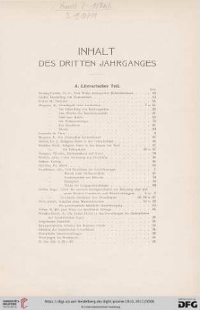 Inhalt des dritten Jahrganges
