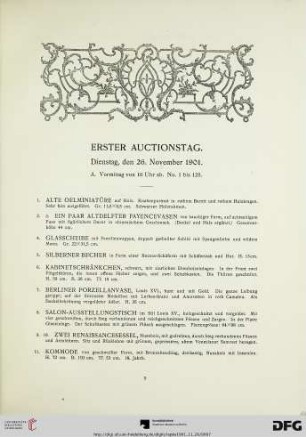Erster Auctionstag. Dienstag, den 26. November 1901 (Nr. 1-240)