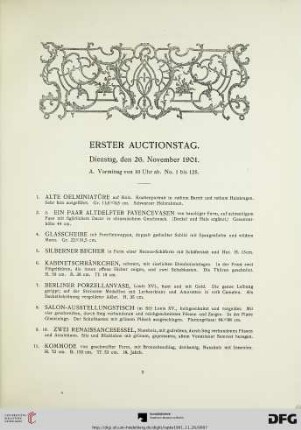 Erster Auctionstag. Dienstag, den 26. November 1901 (Nr. 1-240)