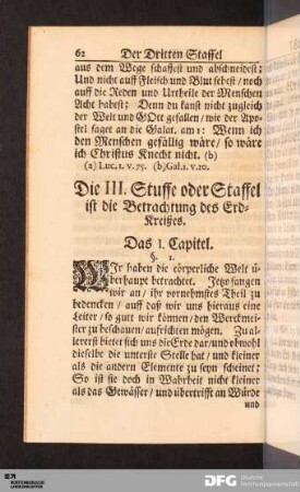 Die III. Stuffe oder Staffel ist die Betrachtung des Erd-Kreißes.
