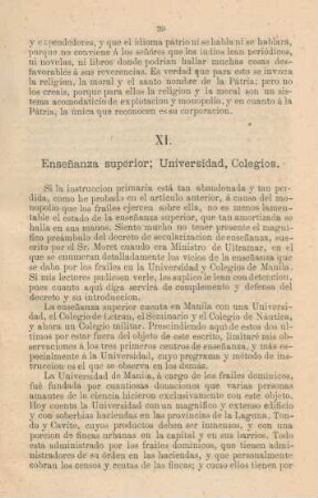 XI. Ensenanza superior; universidad, colegios