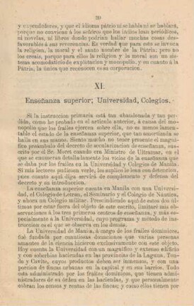 XI. Ensenanza superior; universidad, colegios