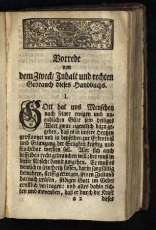 Vorrede von dem Zweck/ Inhalt und rechten Gebrauch dieses Handbuchs