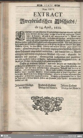 Num. XXIV. Extract Zweybrückischen Abschieds, de 14. April, 1611