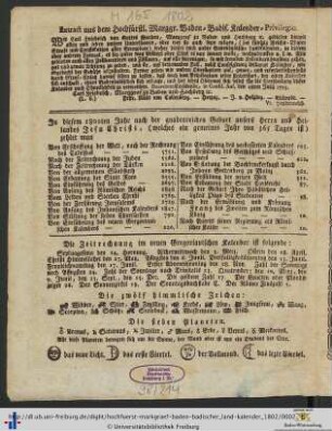Extract aus dem Hochfürstl. Marggr. Baden-Badis. Kalender-Privilegio.