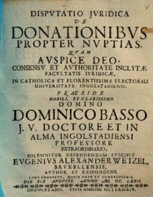 Dispvtatio Jvridica De Donationibvs Propter Nvptias