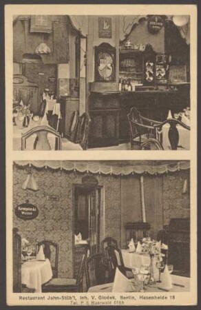 Ansichtskarte des Restaurants „Jahn-Stüb´l“ an der Hasenheide [1/2]