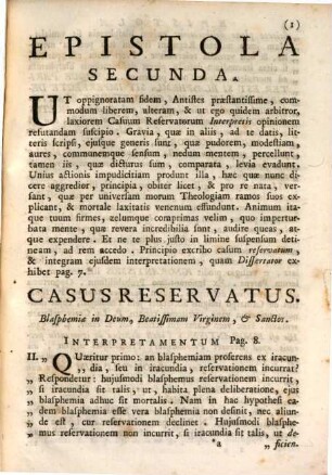 Epistolae theologico-morales ad episcopum N. N. adversus librum inscriptum Dissertatio in casus reservatos Venetae dioeceseos