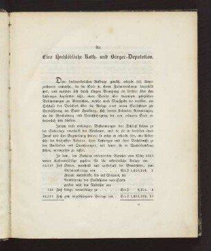 An Eine hochlöbliche Rath- und Bürger-Deputation