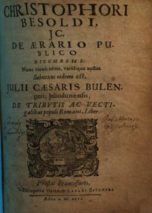 Christophoro Besoldi, JC. De Aerario Publico Discursus