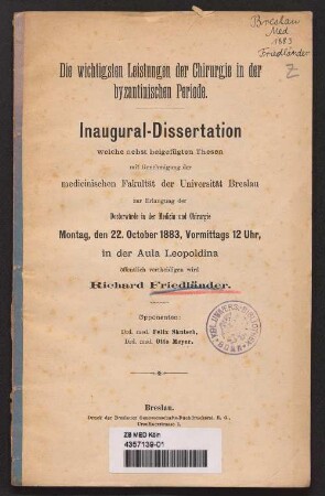 Die wichtigsten Leistungen der Chirurgie in der byzantinischen Periode