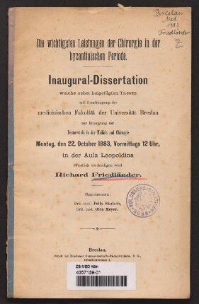 Die wichtigsten Leistungen der Chirurgie in der byzantinischen Periode