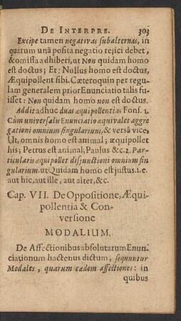 Cap. VII. De Oppositione, Aequipollentia & Conversione Modalium.