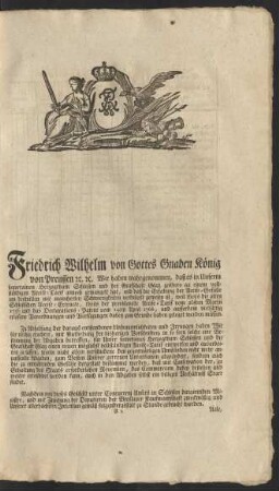 Friedrich Wilhelm von Gottes Gnaden König von Preussen ...