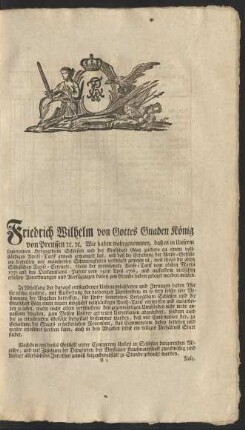 Friedrich Wilhelm von Gottes Gnaden König von Preussen ...
