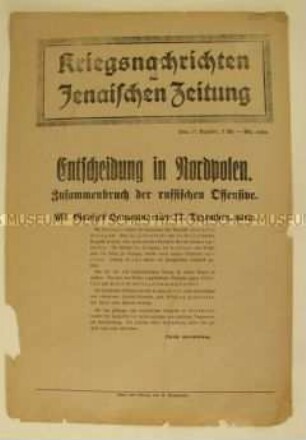 Nachrichtenblatt der "Jenaischen Zeitung" zum Zusammenbruch der russischen Offensive gegen Schlesien und Posen