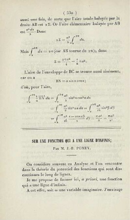 Sur une fonction qui a une ligne d'infinis.
