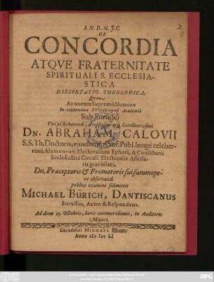 De Concordia Atque Fraternitate Spirituali S. Ecclesiastica : Dissertatio Theologica