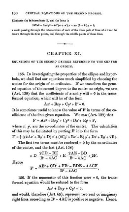 Chapter XI. Equations of the second degree referred to the centre as orgin.