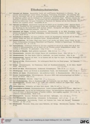 Elfenbeinschnitzereien, Waffen, Uhren (Nr. 518-599)