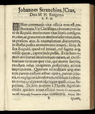Johannes Strauchius, J Ctus, Dno M. H. Bangerto