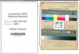 Entnazifizierung Heinrich Winzen , geb. 28.04.1904 (Schlosser)