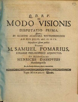 De Modo Visionis Disputatio Prima