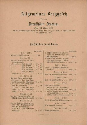 Allgemeines Berggesetz für die Preußischen Staaten.