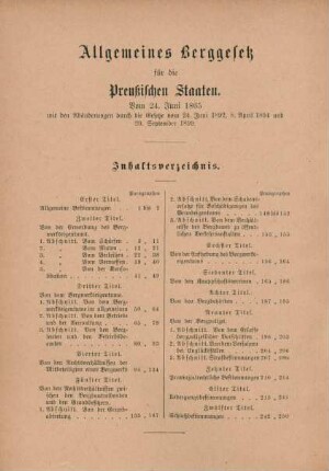 Allgemeines Berggesetz für die Preußischen Staaten.